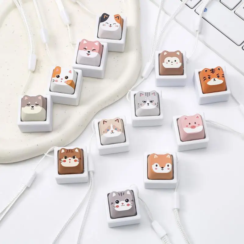 Cute Cat Mechanical Keycap Fidget Toy 9-Key Press Relax Button Keychain Portable Stress Reducer for School Student Use