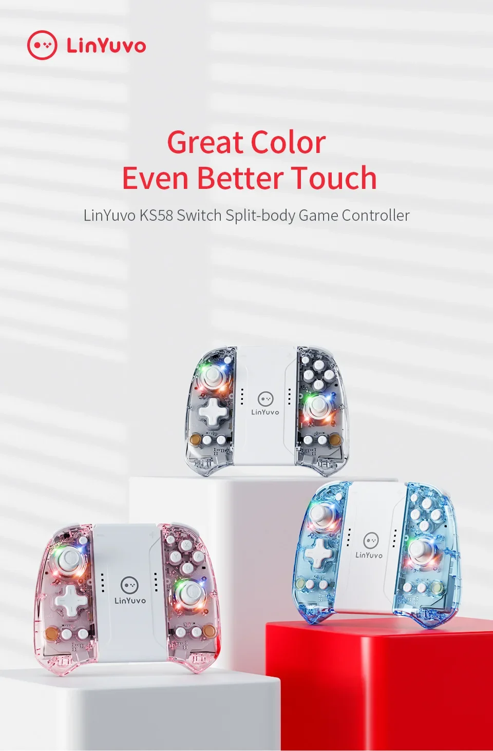 لوحة ألعاب LinYuvo اللاسلكية KS58 للتبديل وOLED مع توربو/الاهتزاز/الدوران ذو 6 محاور/وظيفة الاستيقاظ/القاعة الروك، لوحة ألعاب طويلة العمر
