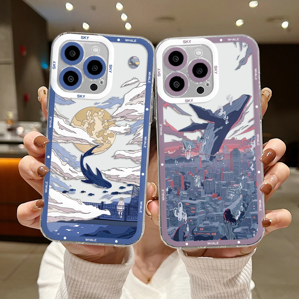 Custodia per telefono Cartoon whale Anime per Samsung S24 S23 S22 S21 S20 S10 FE Note20 Note10 Plus Ultra Lite 5G Cover morbida in silicone