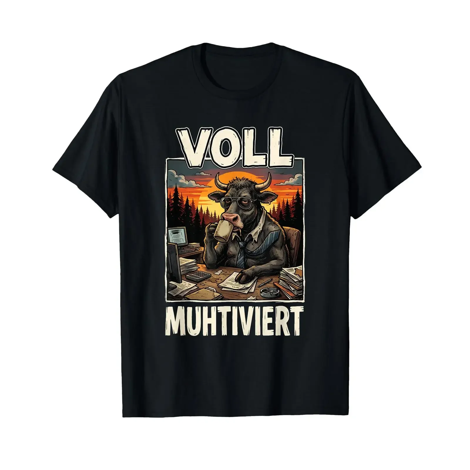 Fully Motifed Funny Cow Motif Farmer Farm T Shirt vintage Washed Stretched graphic fashion streetwear homme Unisex Comfortable