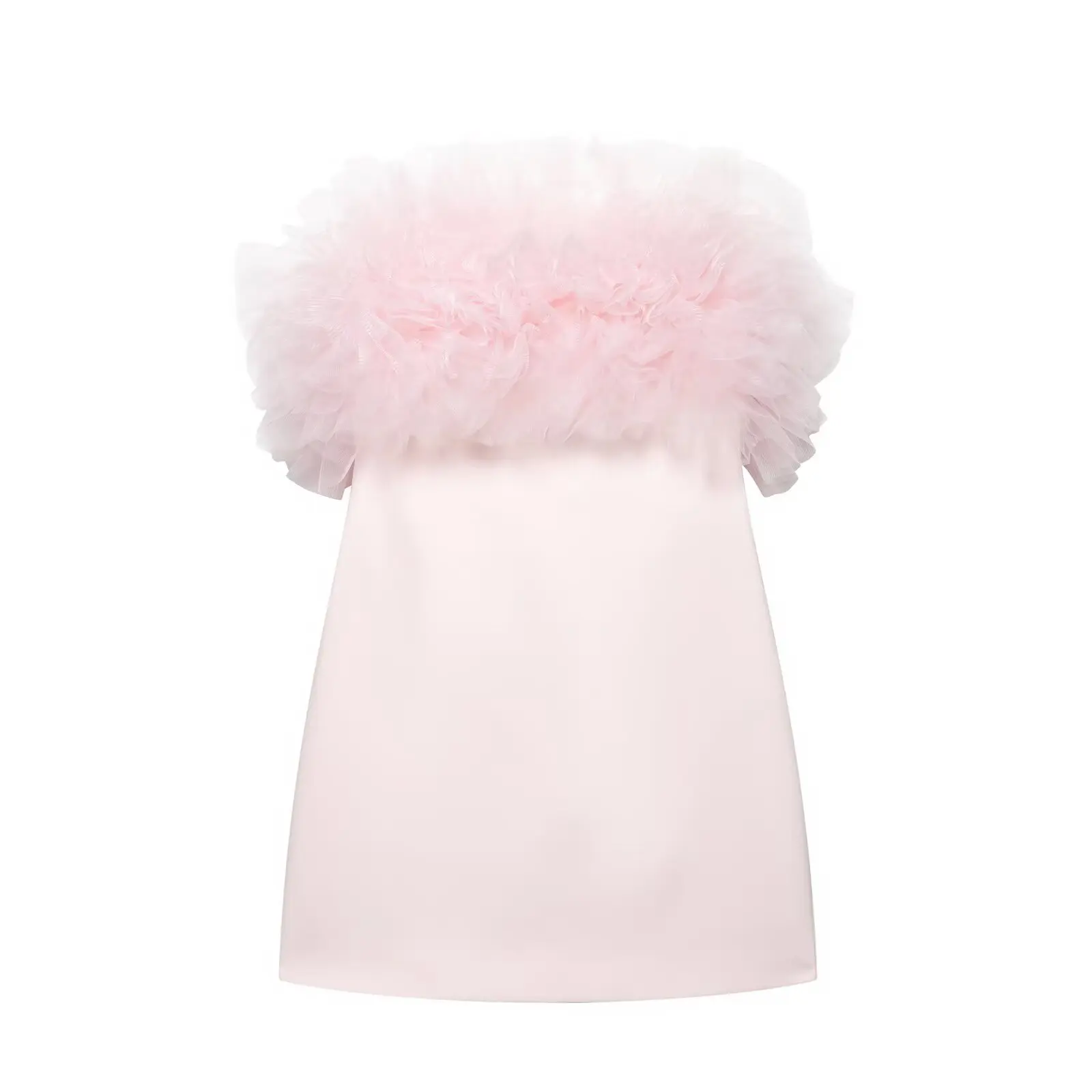 PB&ZA mouwloze mini-jurk voor dames met volumeachtig tule-schouderdetail voor de zomer voor een meisjesachtige en modieuze look