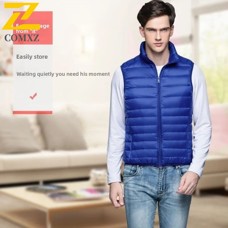 

​Men's Winter Down Vest Korean Style Thickened Warm Padded Jacket Coat Casual Quilted Sleeveless Outerwear with Stand Collar​