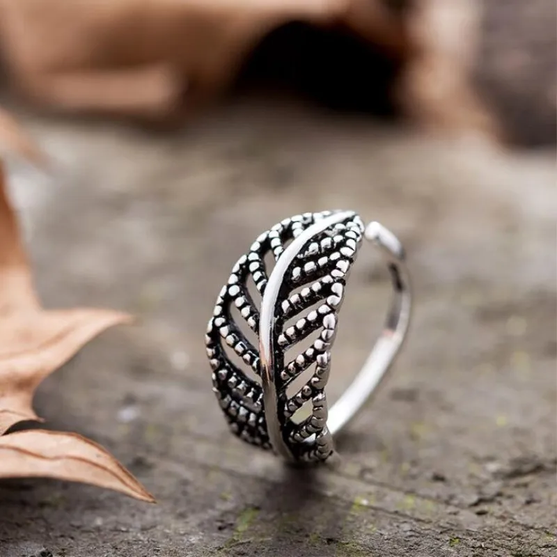 New Fashion Creative Retro Korean Style 925 Sterling Silver Jewelry Christmas Hollow Leaf Personality Opening Rings E312