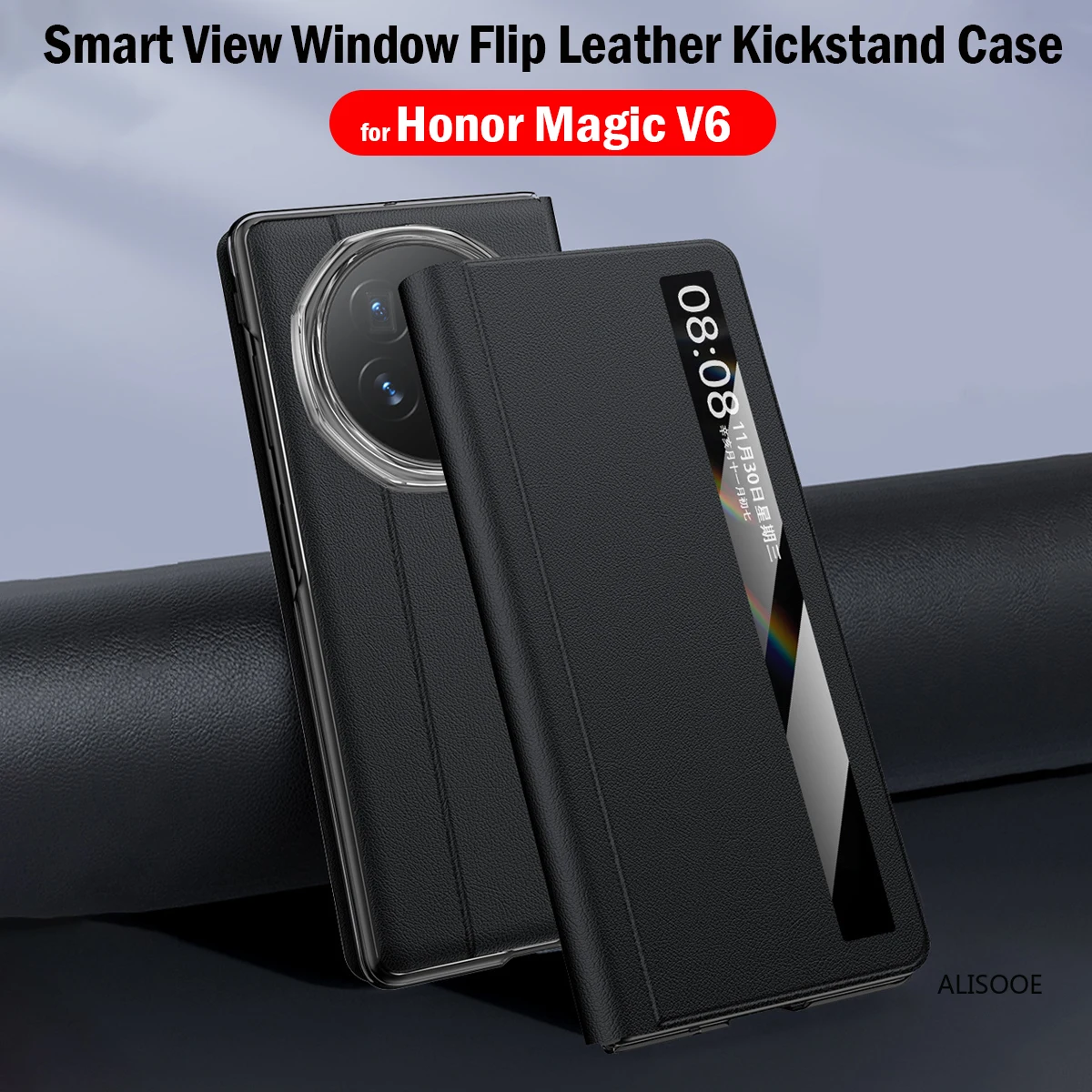 

For Honor Magic V6 Case Magnetic Luxury PU Leather Invisible Stand Smart View Window Protection Phone Capa Funda