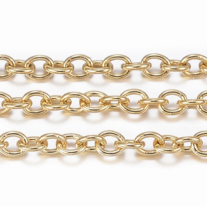 1m 3.28 Feet Ion Plating(IP) 304 Stainless Steel Cable Chains Soldered Oval Real 18K Gold Plated 2x1.5x0.4mm