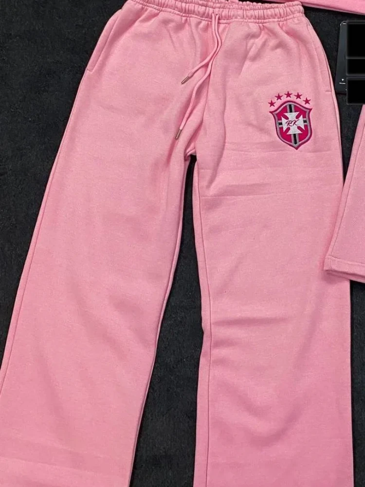 Y2k inverno punk hip-hop na moda bordado padrão casual versátil cordão cintura jogging calças retas casal esporte