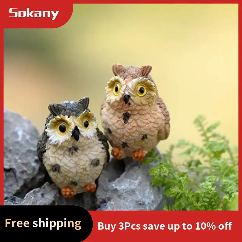 A59E-16 個ミニチュア夜フクロウ置物妖精の庭ミニ動物像おもちゃ苔テラリウム装飾樹脂マイクロ風景ポット用