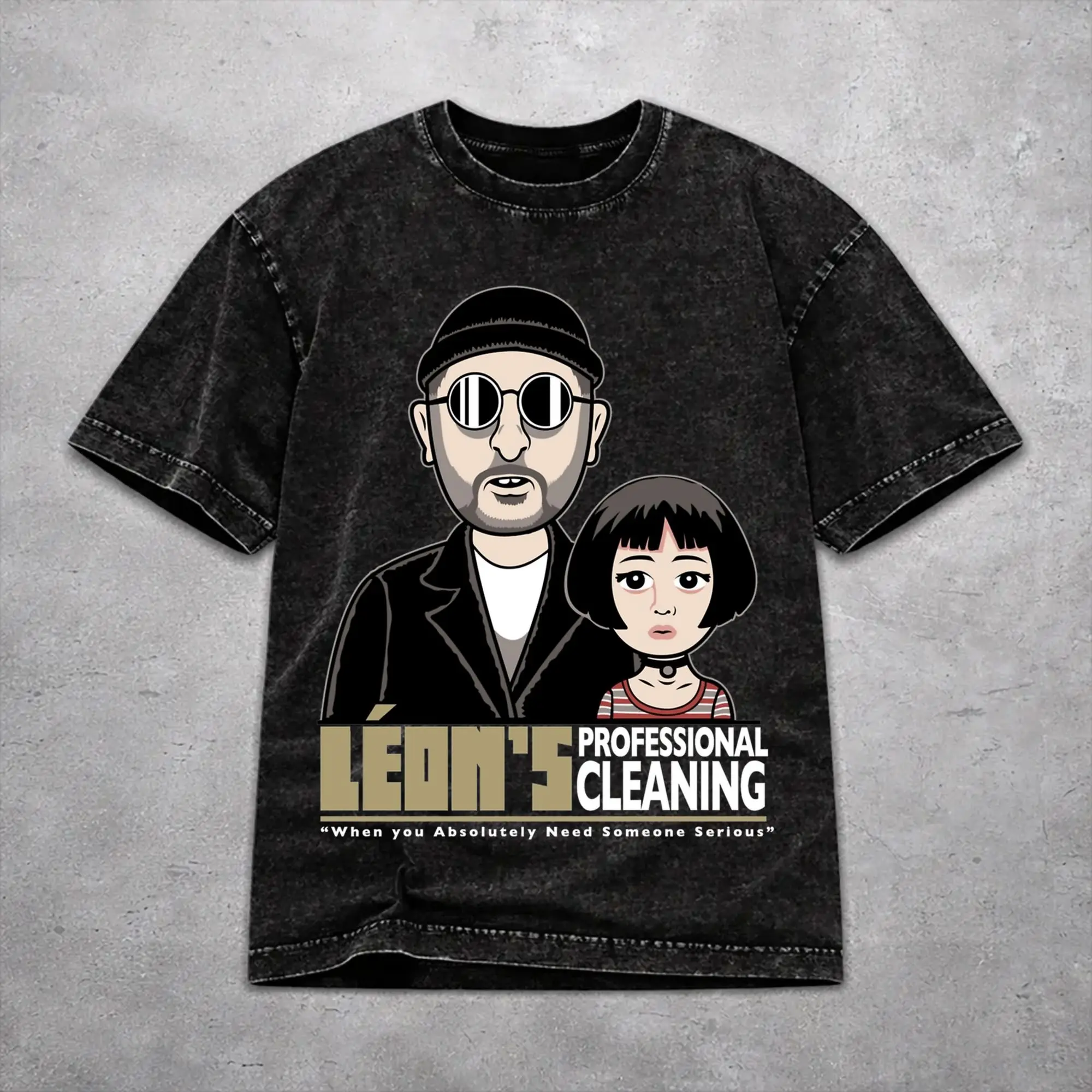 Men Women Harajuku Washed T-shirts Leons Movie The Professional Printed Shirt Outfit High Street  Tees Tops