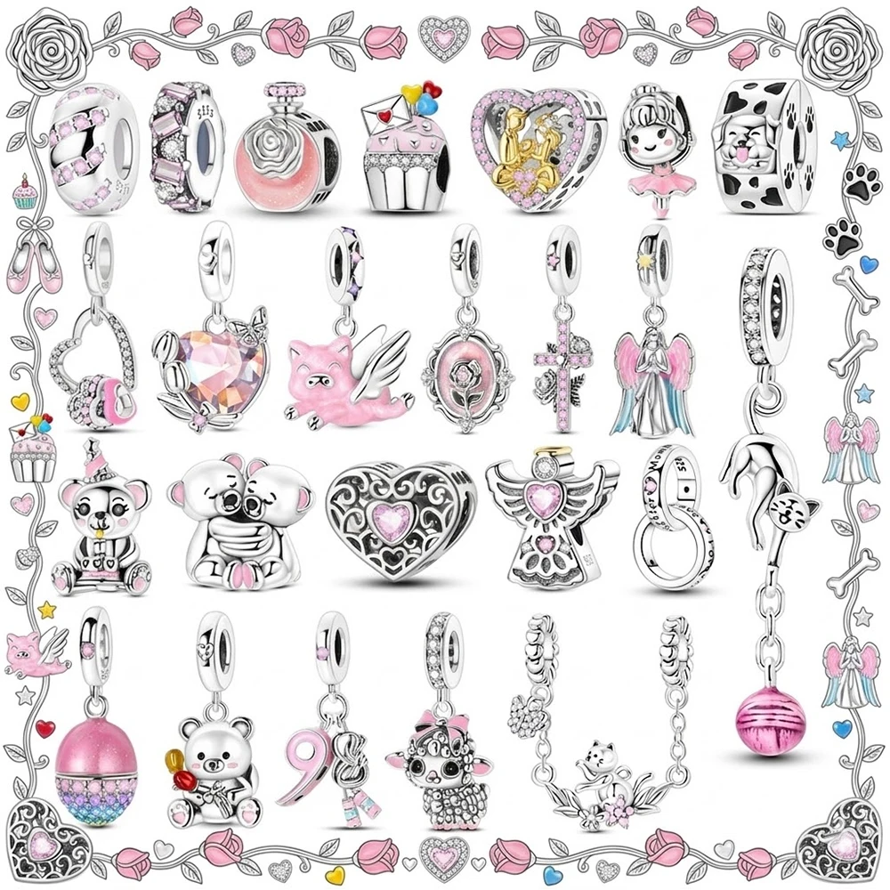 

Pink 925 Sterling Silver Perfume Bottle Charm Bead, Flying Pig & Cute Dancer Pendant For Girl Fun Jewelry Necklace & Bracelet