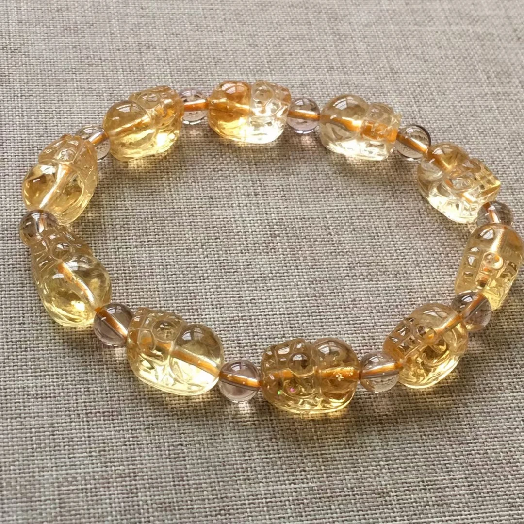 الطبيعية الأصفر سيترين سوار كوارتز مجوهرات بي شيوى 12*9*8 مللي متر النساء الرجال سيترين الخرز الأثرياء حجر هدية AAAAA