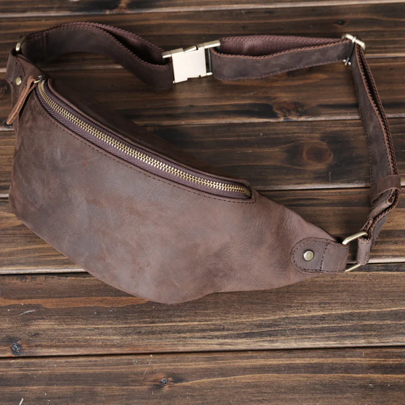 Sac de taille rétro en cuir de vachette pour homme, sac de poitrine en cuir de cheval Elin, tendance Europe et États-Unis