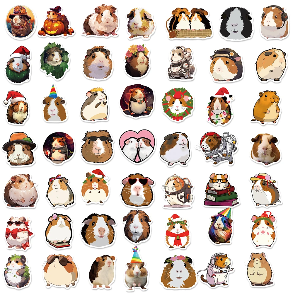 50pcs สัตว์ Guinea Pig Cavy สติกเกอร์น่ารักการ์ตูนรูปลอกสําหรับแล็ปท็อปโทรศัพท์กีตาร์กระเป๋าเดินทางกันน้ํา Graffiti สติกเกอร์ไวนิล