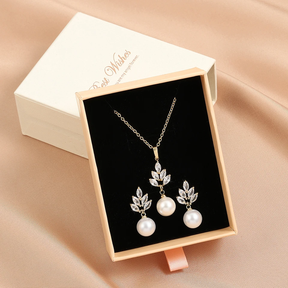 ZAKOL Elegante Imitation Perle Zirkonia Ohrring Halsketten Sets Exquisite Hochzeit Verlobung Party Schmuck Geschenk Mit Verpackung Box – Detail 7