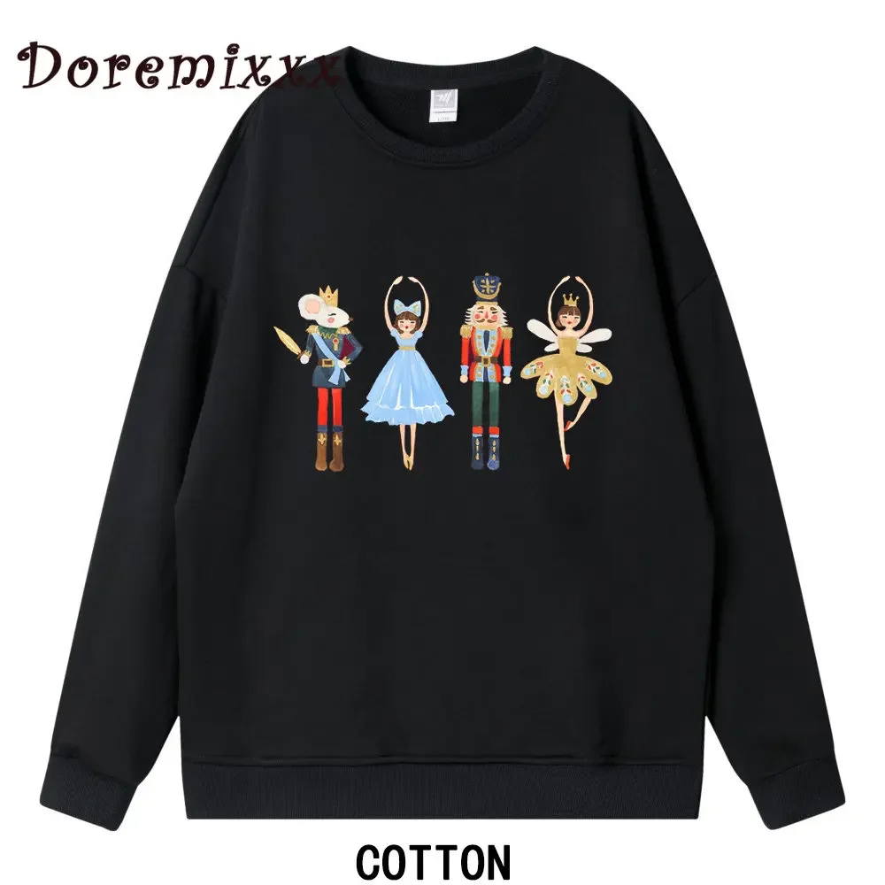 Women Loose O-Neck Nutcracker Sweatshirt Cotton Long Sleeve Casual Female Simple Pullovers Sugar Plum Fairy Hoodies Christmas