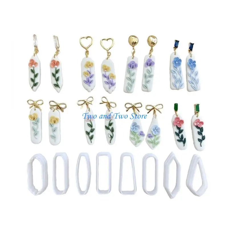 

HX6F Geometric Clay Stamps Flexible Clay Cutting Set Clay Cutter Molds for Earrings