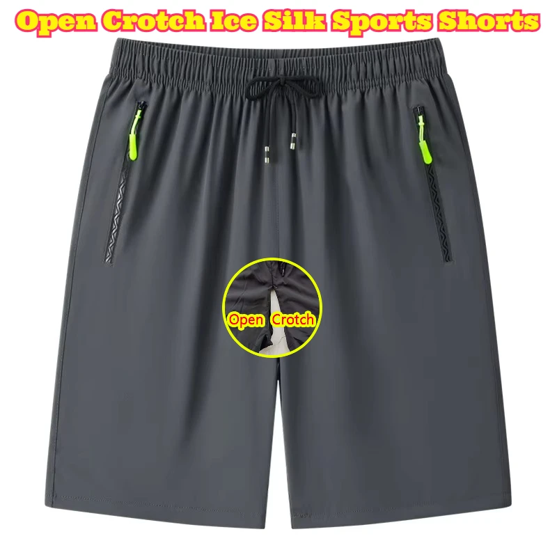 Open Crotch Mens Sports Shorts Ice Silk Quick Dry Five Length Pants Outdoor Running Fitness Loose Plus Breathable Lightweight