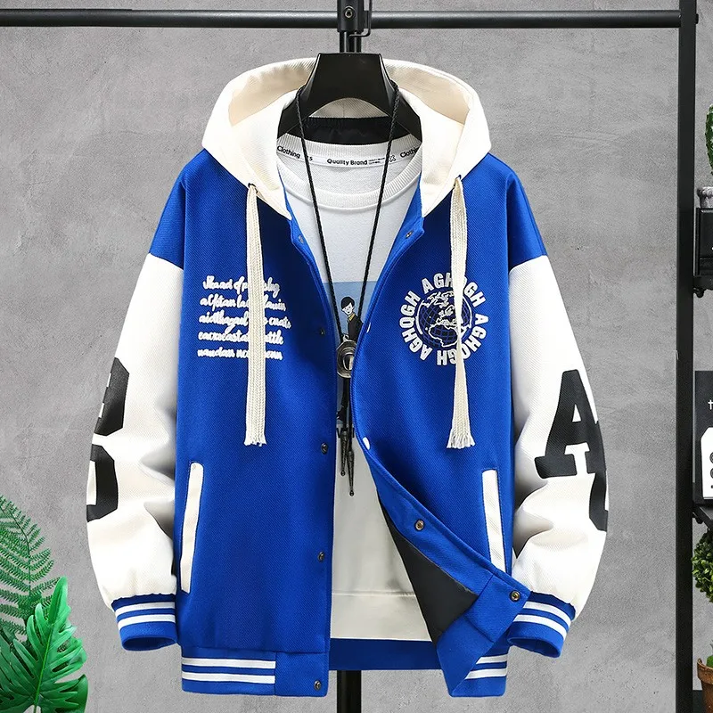 Men's Hooded Jacket Letter Shape Embroidery Baseball Uniform Autumn Couple Bf Coat Trend Street Club Men