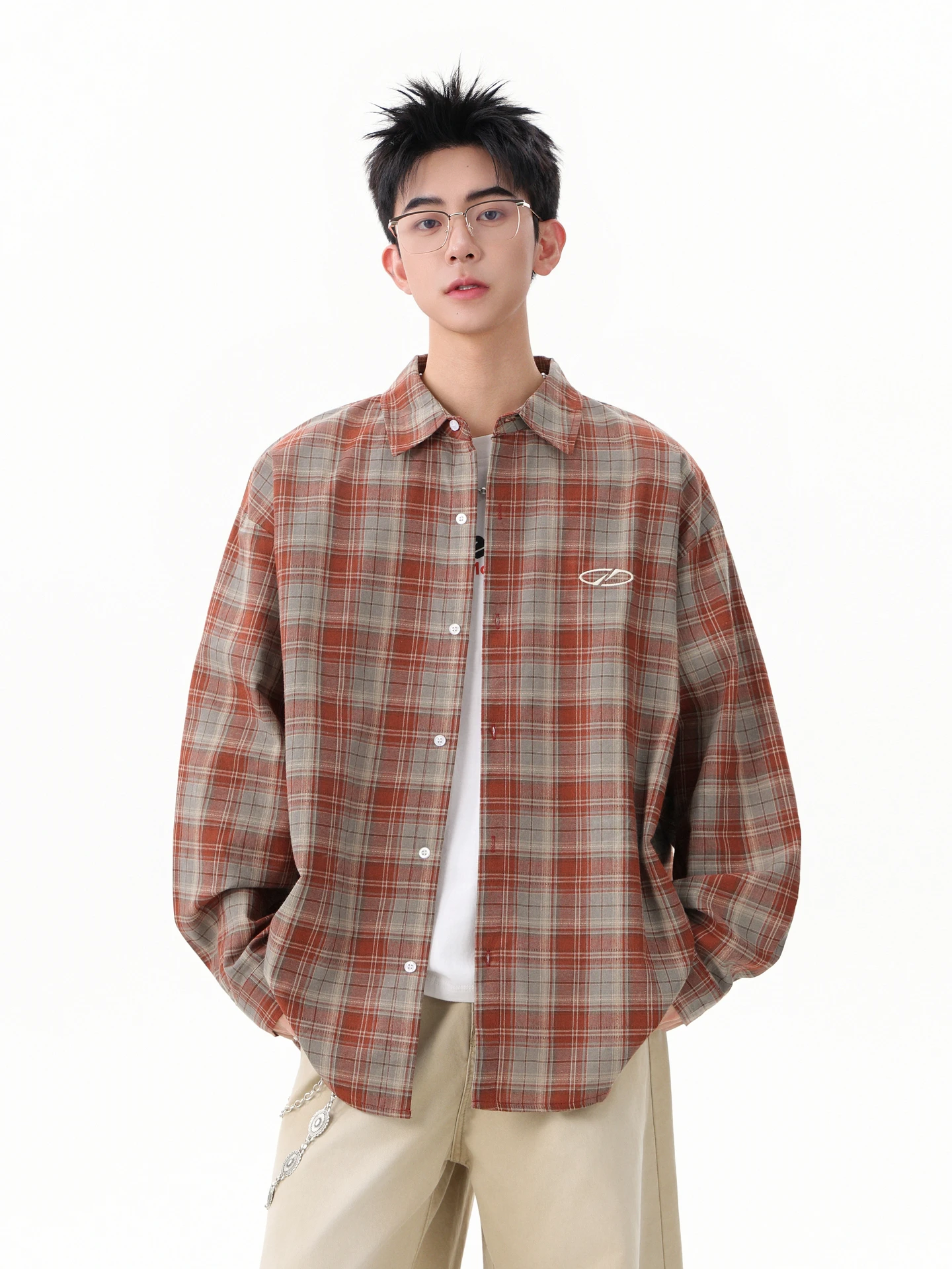 

Повседневное длинное платье в клетку свободного кроя, осенняя мода, бренд Guan Kong, в наличии, американский ретро-стиль, для пар