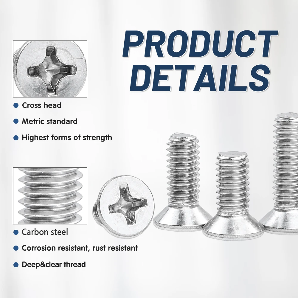 NINDEJIN Cross Flat Head M1-M2.6 Mini Laptop Screw Electronic for Computer Carbon Steel M3-M6 Phillips Flat Head Machine Screw