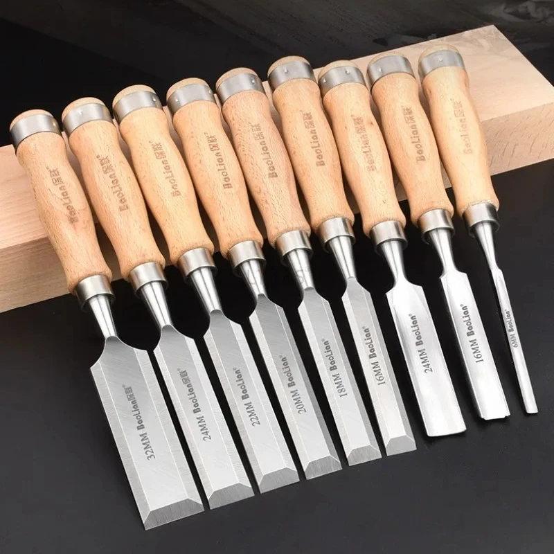 

Carpenter Sculpture Tools Professional Carving DIY Flat Chisel Set Beech Handle Flat Shovel Chisel Wood Hand Carving Knife Tool