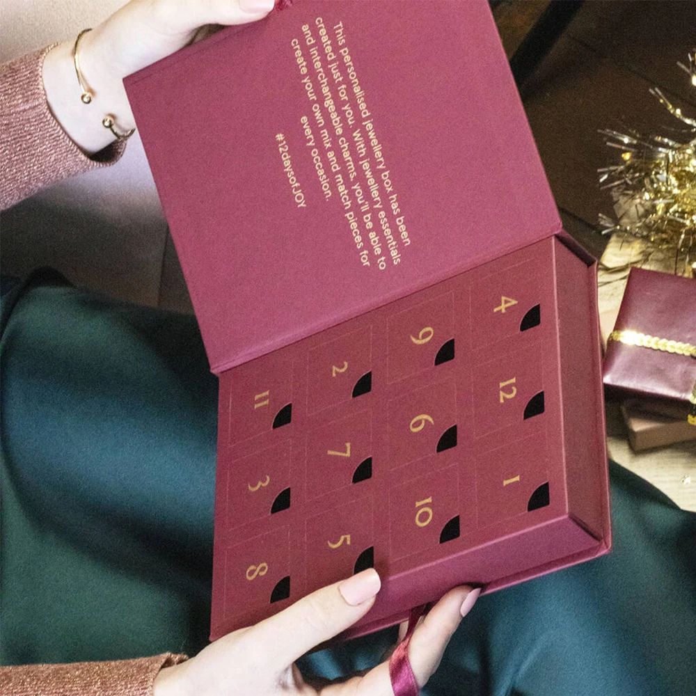Customization.Christmas Packaging Paper Low Moq Custom Empty Jewelry Advent Calendar Box with Magnetic Closure