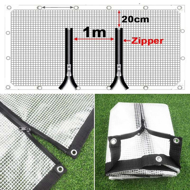 

Customize Outdoor Transparent Zipper Tarpaulin Patio Pergola Tarp Curtain with Zipper Lightweight PE Grid Windproof Screen