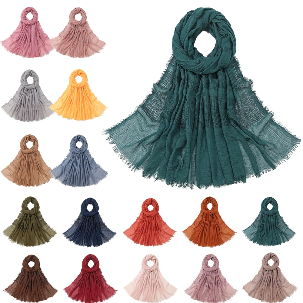 

Winkle Scarf Cotton Linen Scarves Crinkle Shawls Wrap Women Muslim Hijab Fringe Scarves Islamic Stoles Pashmina Bufanda Foulard