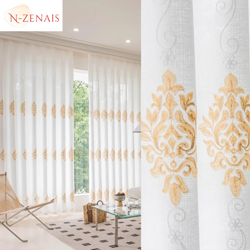 

Custom Size Embroidered Translucent Simple European Luxury Curtains for Living Dining Room Bedroom White Tulle Decor Elegant