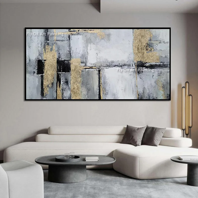 Dark Green White And Yellow New Home Wall Decor Items Large Handpainted Black Grey Canvas Oil Painting As Gifts For Love