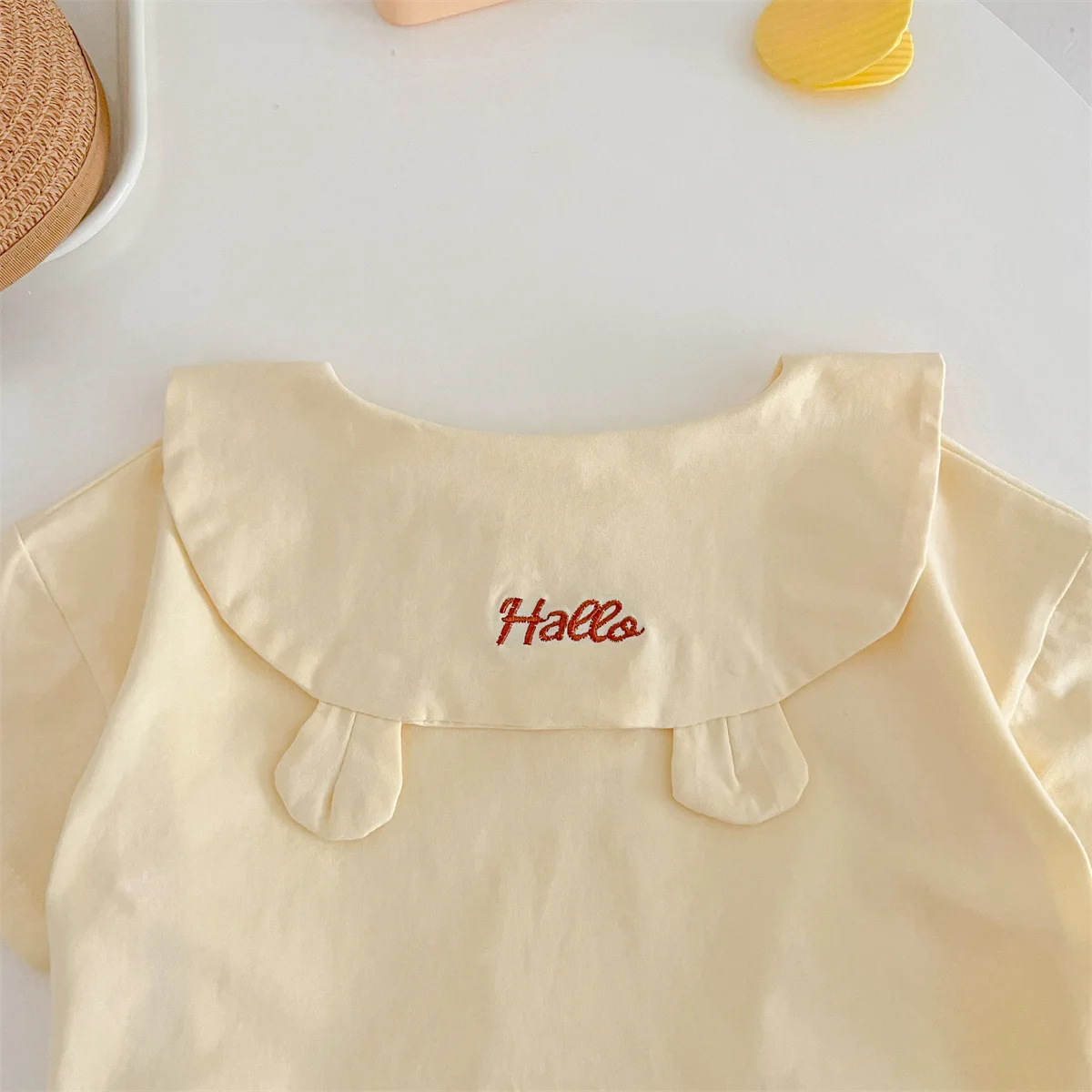 Bonito algodão solto Onesie para bebê, urso bege, roupa de fotografia coreana, menino e menina, 0 a 24 meses, novo, verão, 2024 meses