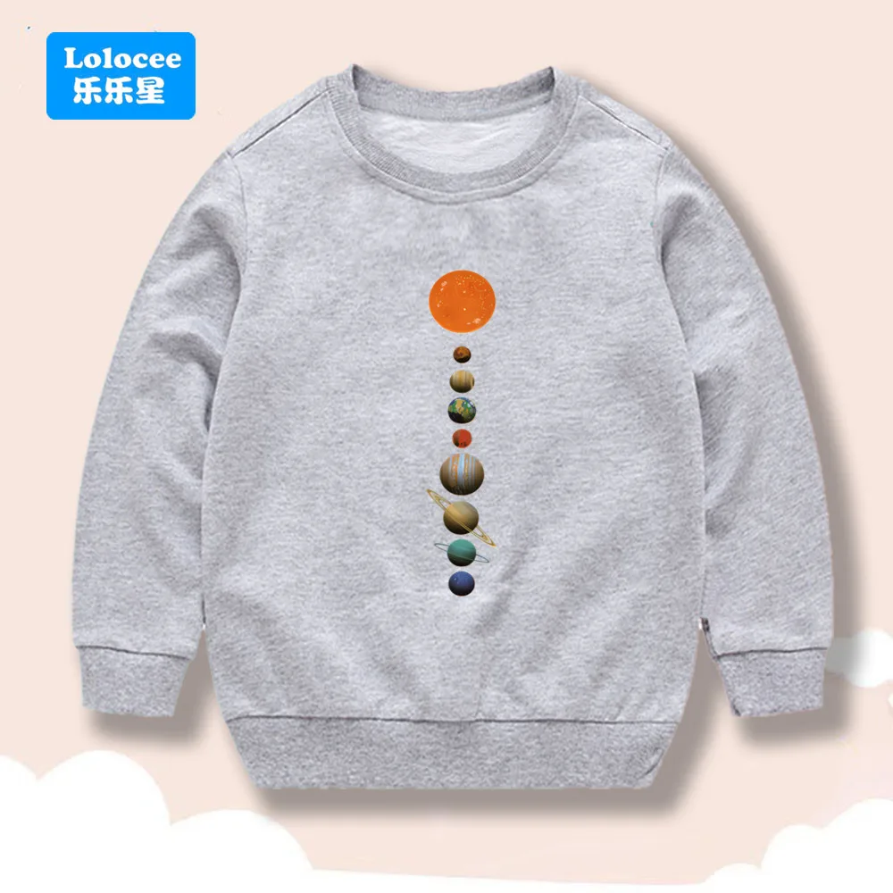 سترة Lolocee للأطفال مطبوع عليها كواكب النظام الشمسي للأولاد بأكمام طويلة بلوفر للأطفال الصغار ملابس برقبة دائرية YHYXQ1 #2
