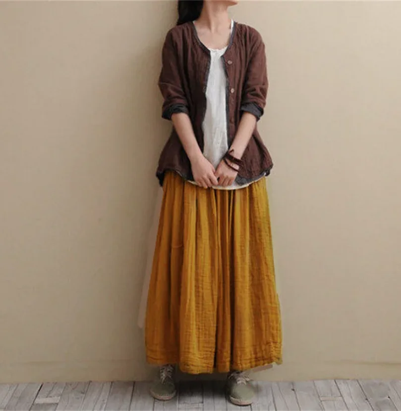 Faldas de lino y algodón de primavera para mujer, Vestidos femeninos, gran oferta, falda informal con bolsillos, faldas vintage de moda