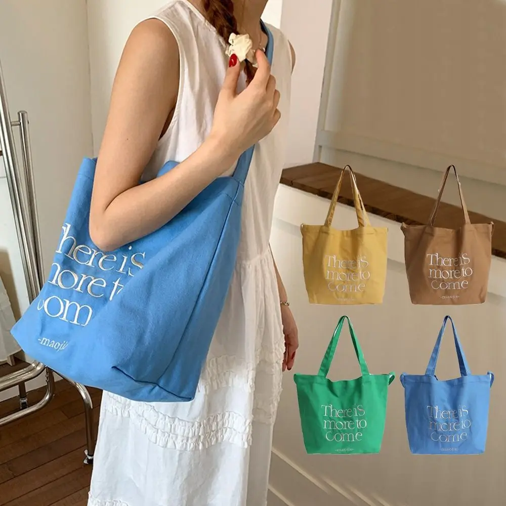 

Simple Solid Color Canvas Totes Bag Casual College Student Letters Shoulder Bag Versatile Large Capacity Women's Handbag Ladies