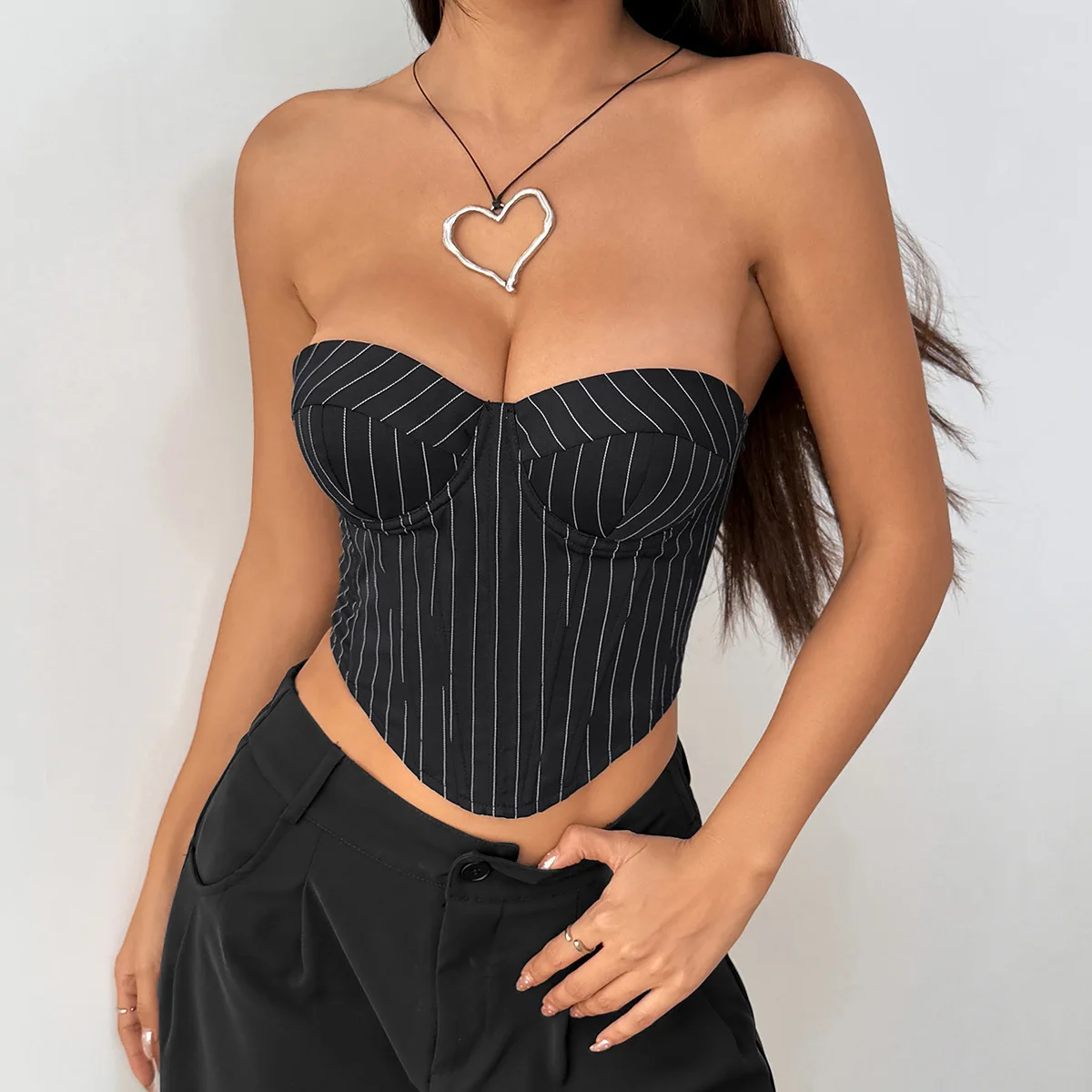 

2206 New Striped Steel Ring Rubber Bone Chest Cotton Strap Ultra Short Small Tube Top