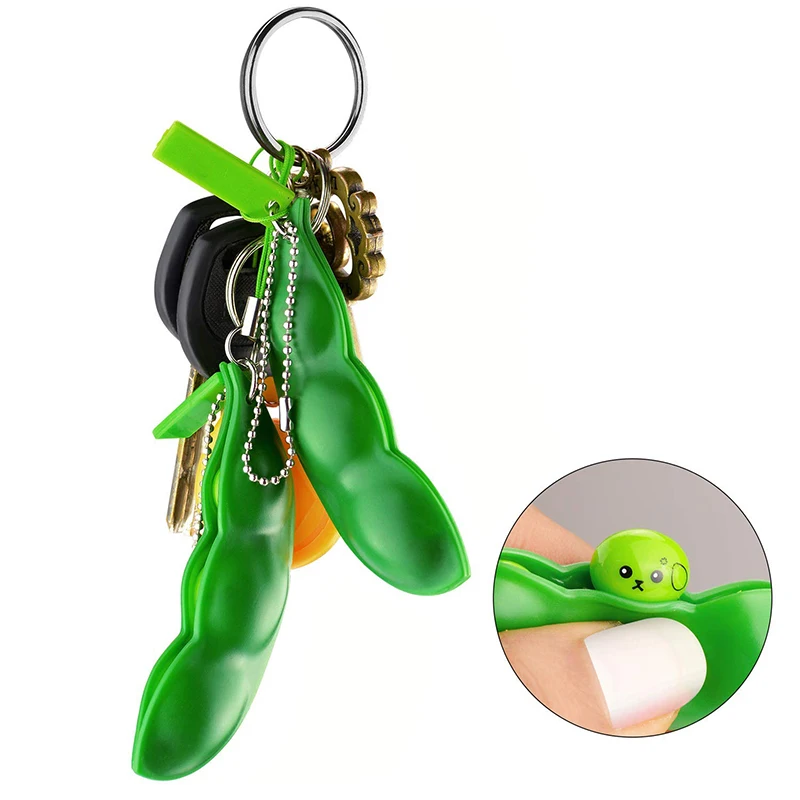 Peapod Fidget Toy Squeeze A Bean Edamame Pea Keychain Keyring Extrusion Bean Pea Soybean Stress Relieving  Antistress Toys