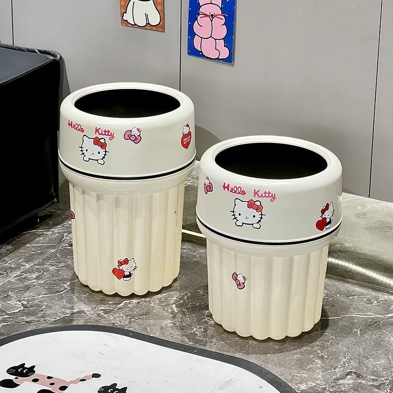 Sanrio Hello Kitty Cream White Glossy Garbage Bin Anti-Slip Fixing Inner Bucket Trash Bag Fixed Bathroom Bedroom Kichen Bin view 6