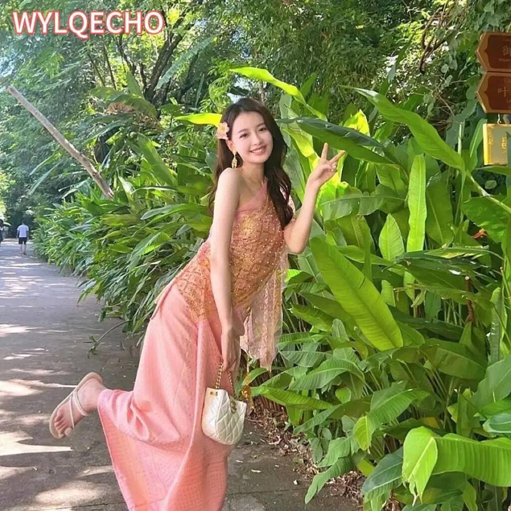 

2024 Thai traditional asian photography dance performance thailand costume travel dress vintage thai clothing sexy dress set