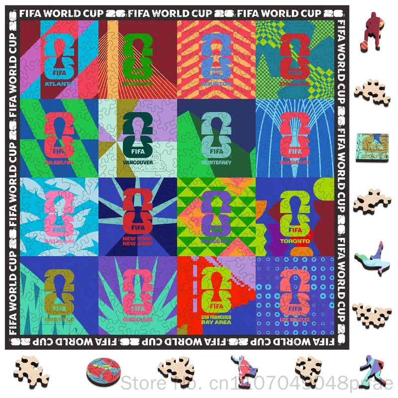 

Wooden Puzzles for Adults 2026 Football Match Host Country Race City Jigsaw Toy Unique Shaped Brain Training Game Home Decor