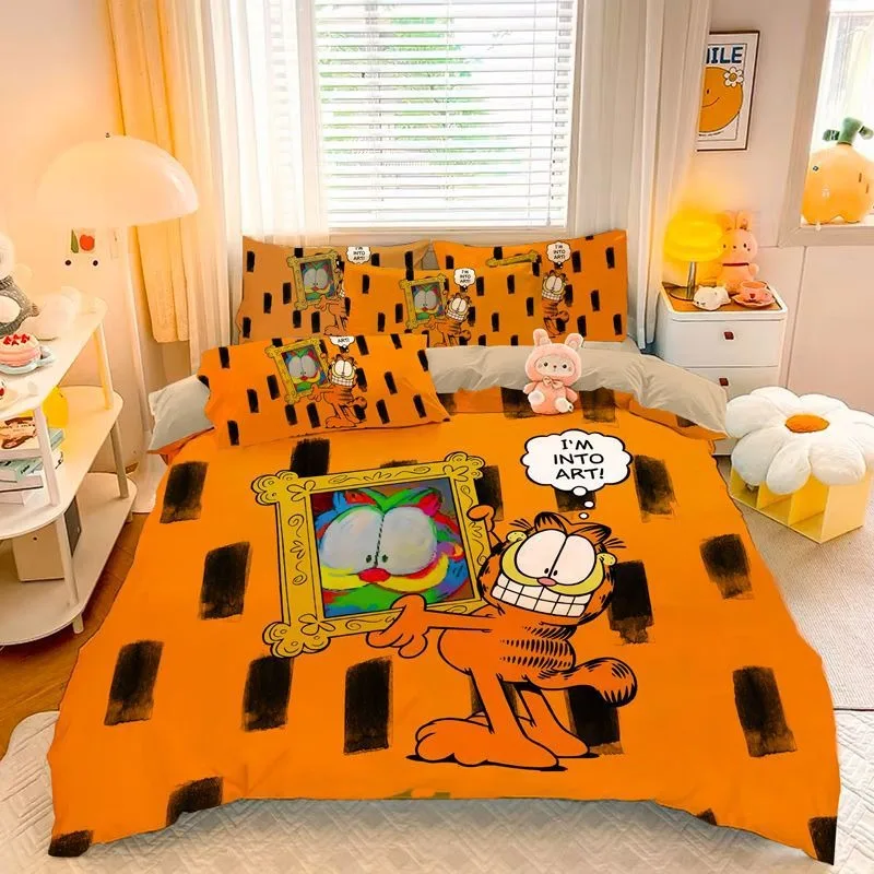 Cartoon 3D Printed Bedding Set Garfield Anime Duvet Cover Pillowcases for Christmas Girl Boy Gifts