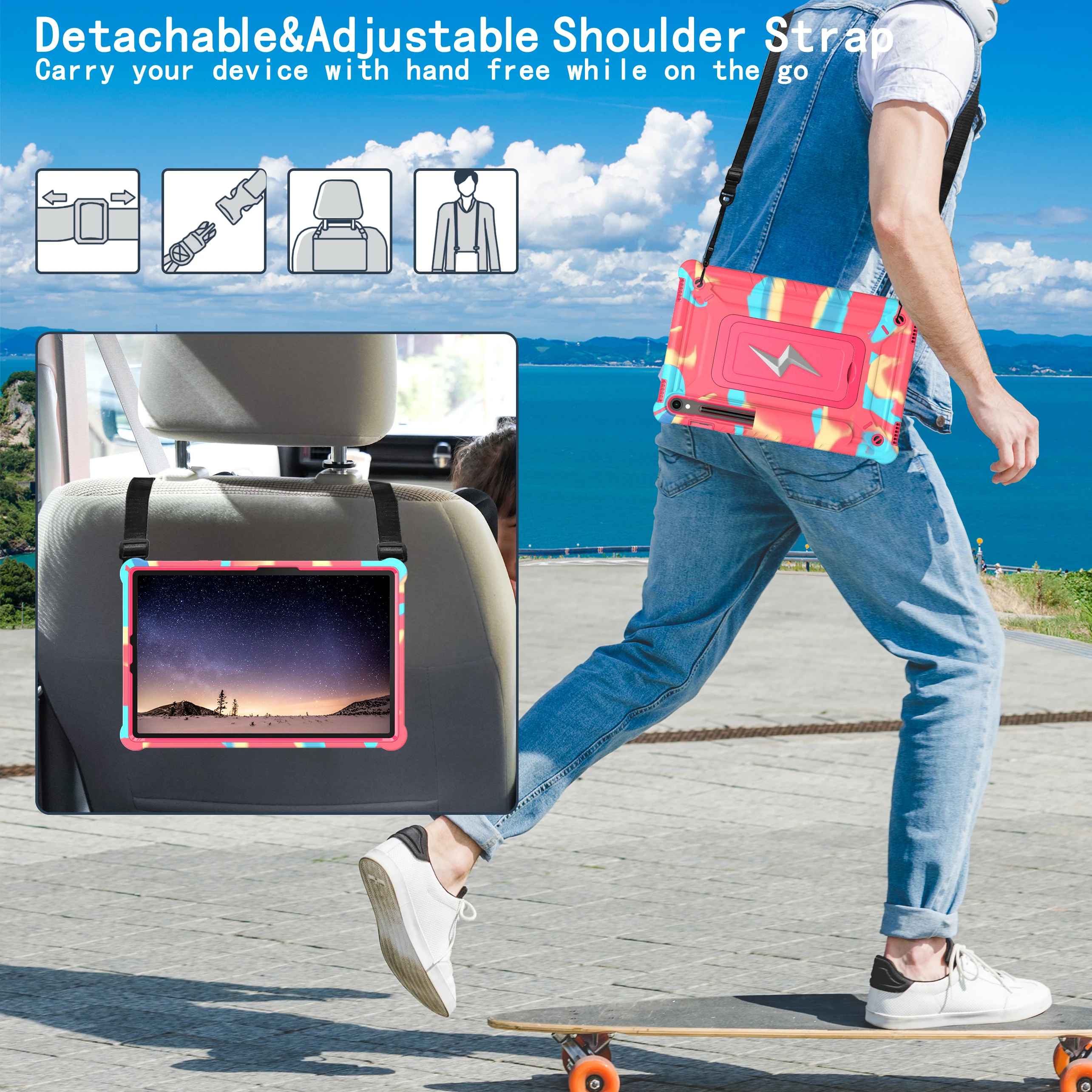 Case For Samsung Galaxy Tab S10 S9 FE S8 S7 Kids case With Foldable Bracket Protective Tablet Cover With Shoulder Straps