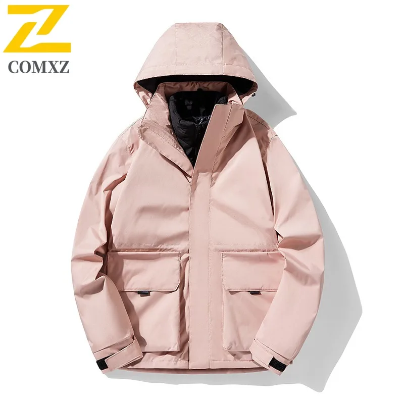 COMXZ Outdoor Skiing Mens Down Jacket Brand Luxury Hooded Thickened Warm Parka Casual Street Style Lightweight Winter Clothing