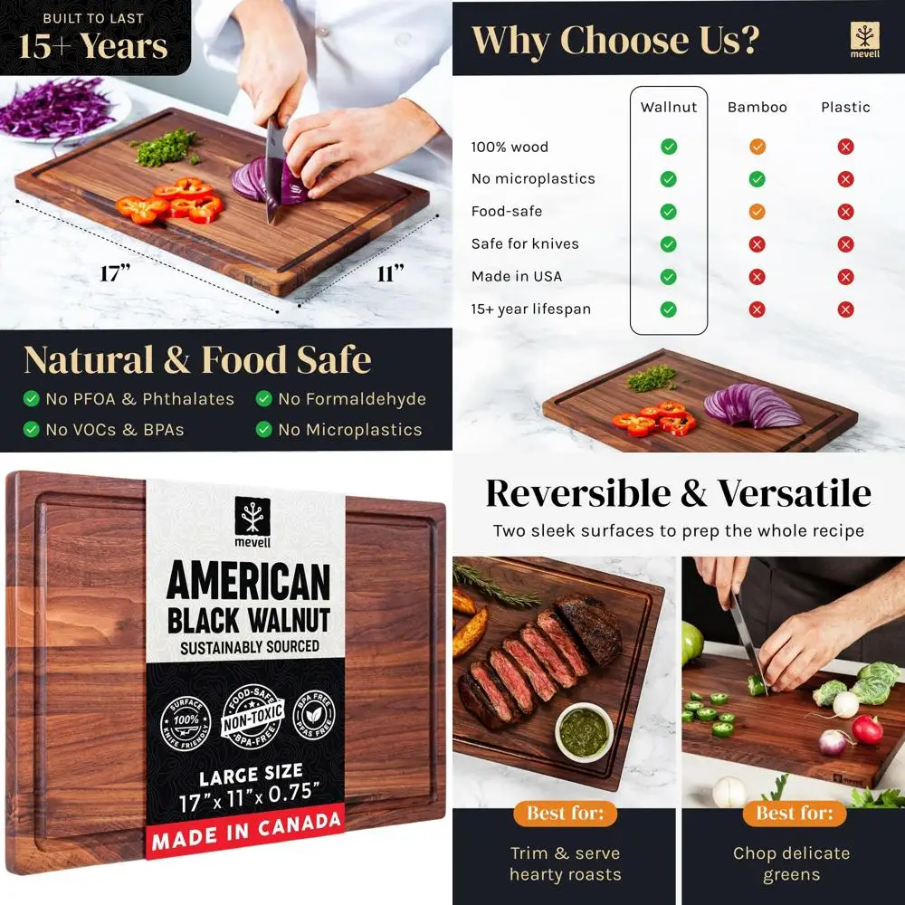 

Canadian Crafted Walnut Reversible Cutting Board with Juice Groove, 17x11x0.75