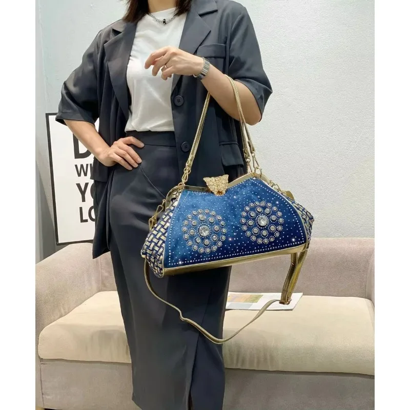 New Fashion Crossbody Denim Shoulder Bag Butterfly Clip with Diamond Large Capacity Dumpling Bag Guangzhou High Quality Bag