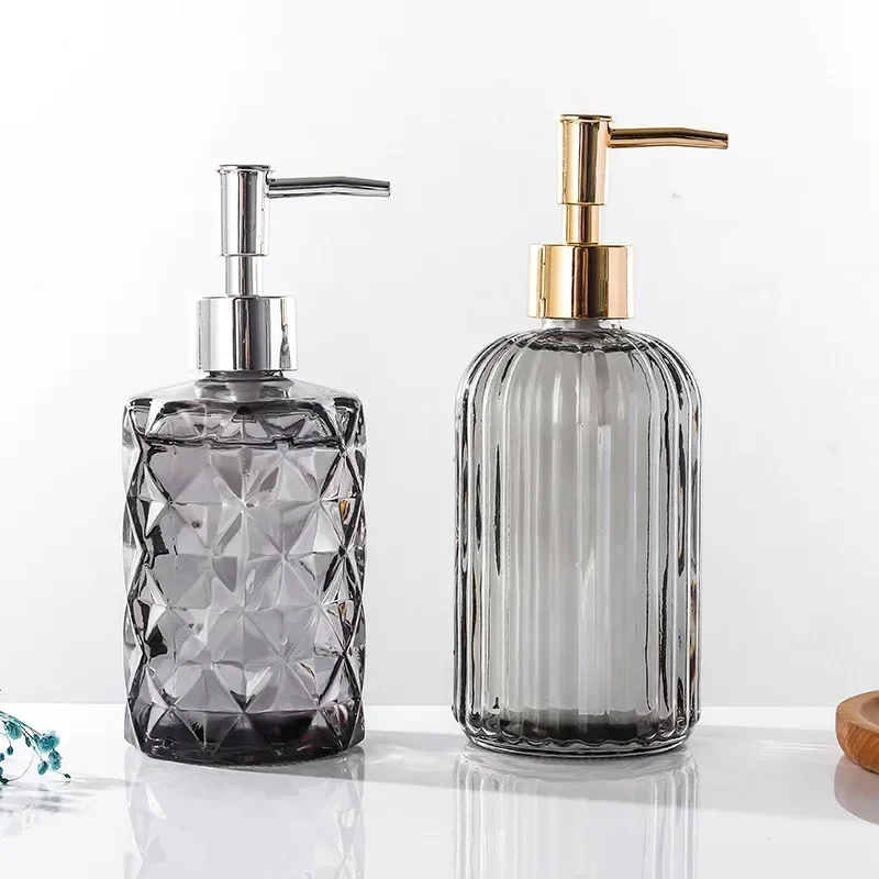 Glass Soap Dispenser Bottle Bathroom Liquid Shampoo Shower Gel Bottle Refillable Storage Container Soap Press Empty Bottles