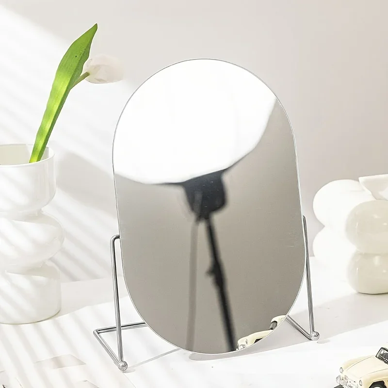 Oval Tabletop Vanity Mirror, 1pc Nordic Style Iron Art Makeup Mirror, Portable Desk Counter Top Mirror for Office, Bathroom Shav
