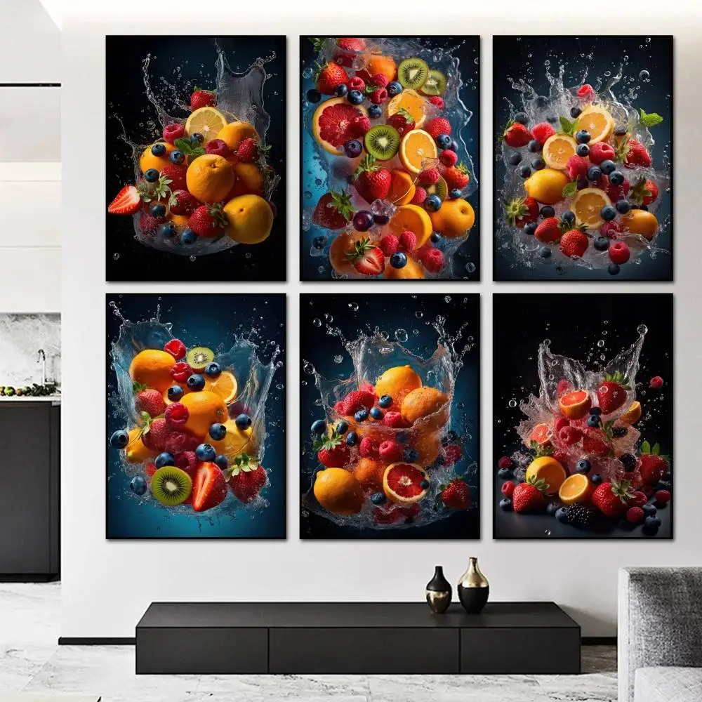 Fresh Fruits Water Splash   Poster and Prints Wall Art Pictures for Modern Bedroom Game Room Home Decor