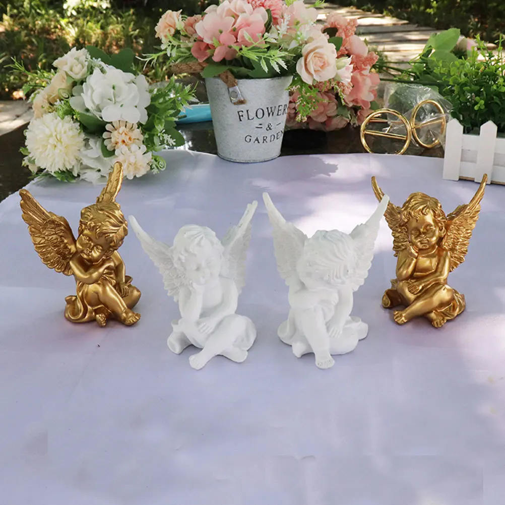 

Resin Angel Decor Golden Smooth Surface Scratch Resistant Home Angel Craft For Living Room Bedroom Party