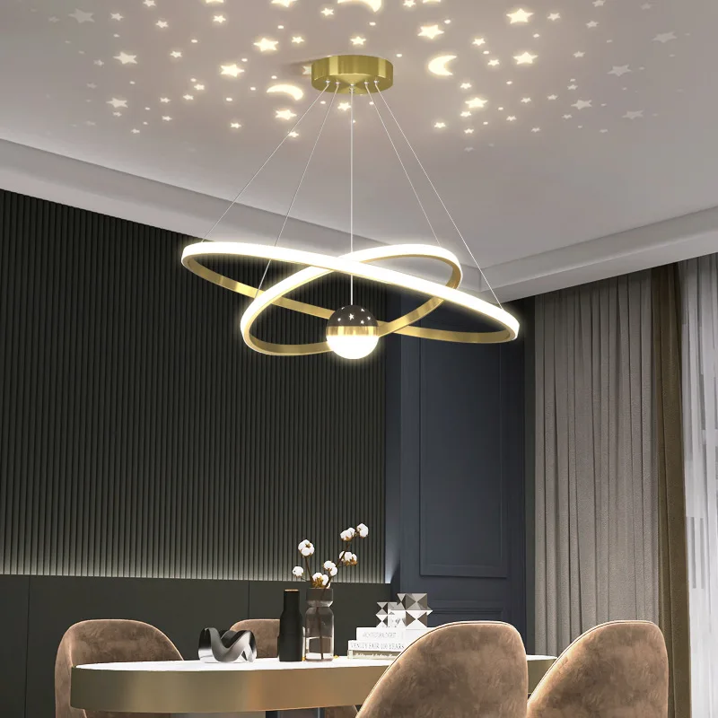 Modern New Rings Pendant Lights With Spherical Projection Lamp For Living Dining Room Kitchen Nordic Restaurant Hanging Lighting