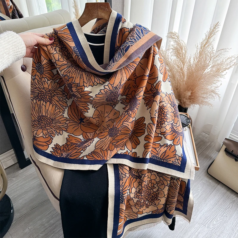 New Luxury Brand Two-Sided Jacquard Scarf pashmina Cashmere Soft Warm Fringe Pashmina Shawl Winter Coldproof Windproof Blanket
