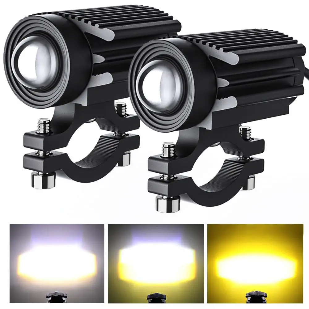 

1Pcs/2Pcs LED Motorcycle Spotlight 60W 6000LM 6000K/3000K Two-color External Driving Work Lights Modified Super Bright Fog Lamp